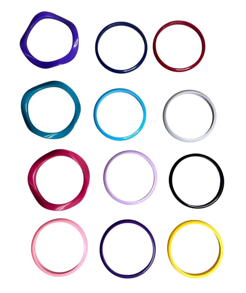 Bangle Bracelets Mixed Lot of 12 Wavy Round Vintage Plastic Multicolor Retro